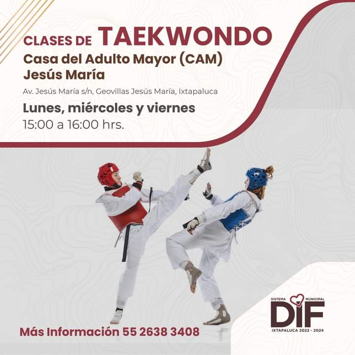 El Sistema Municipal #DIFIxtapaluca ofrece clases de Taekwondo a un precio muy accesible, para promover las actividades deportivas y recreativas para todas y todos los ixtapaluquenses. Pueden acudir niñas y niños a partir de los 7 años de edad, Jóvenes y Adultos de cualquier edad.