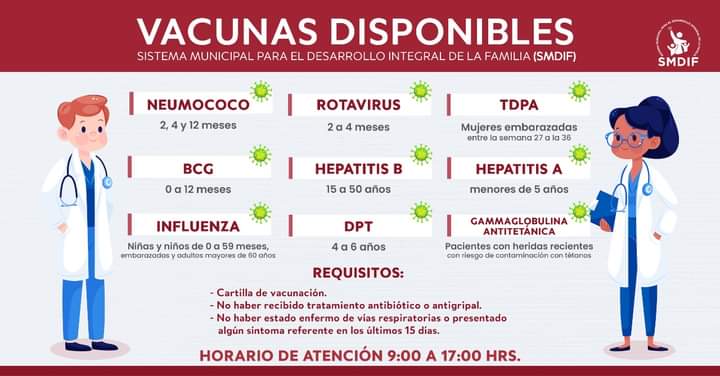 El Sistema Municipal DIF Ixtapaluca te invita a reforzar los cuadros de vacunación. Acude con tu cartilla de vacunació a la unidad de DIF Centenario, en el centro de Ixtapaluca.